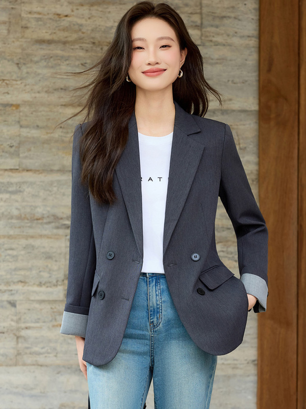 Designed Gray Suit Jacket for Women Spring & Fall 2025 New High-End Elegant Casual Loose Korean Style Slim Fit