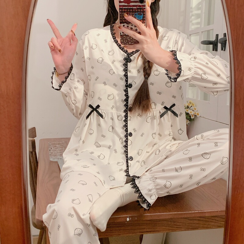 Spring and Summer Long-Sleeved Maternity Pajamas with Chest Pads, Plus-Size Postpartum Nursing Pajamas, 150kg Pregnancy Set Spring and Summer Long-Sleeved Maternity Pajamas with Chest Pads, Plus-Size Postpartum Nursing Pajamas, 150kg Pregnancy Set