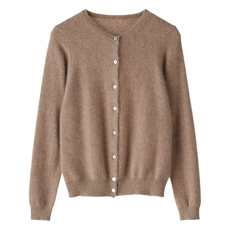 Новый женский кашемировый свитер Осень/Зима 2025, вязаный кардиган с круглым вырезом, простой и универсальный, тонкий и свободный верхний предмет одежды.