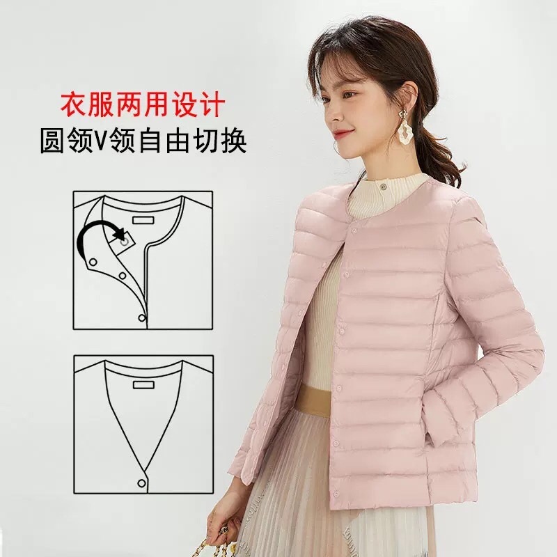 跨境羽绒服女轻薄短款便携式内胆新款秋冬外套女V领469874 478575|undefined