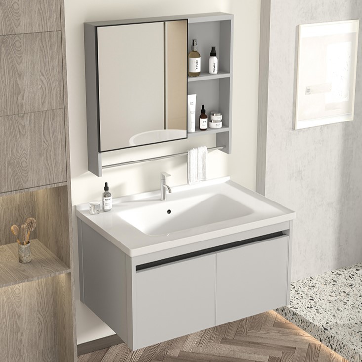 gabinete de baño inteligente de aluminio moderno espacio gabinete de lavabo de baño gabinete de lavabo de cerámica integral lavabo