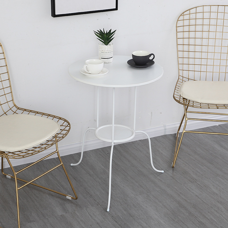 Estilo nórdico grande y pequeño de doble capa pequeña mesa redonda hierro práctico mesa de café mesa de tres piernas estable sofá mesita de noche