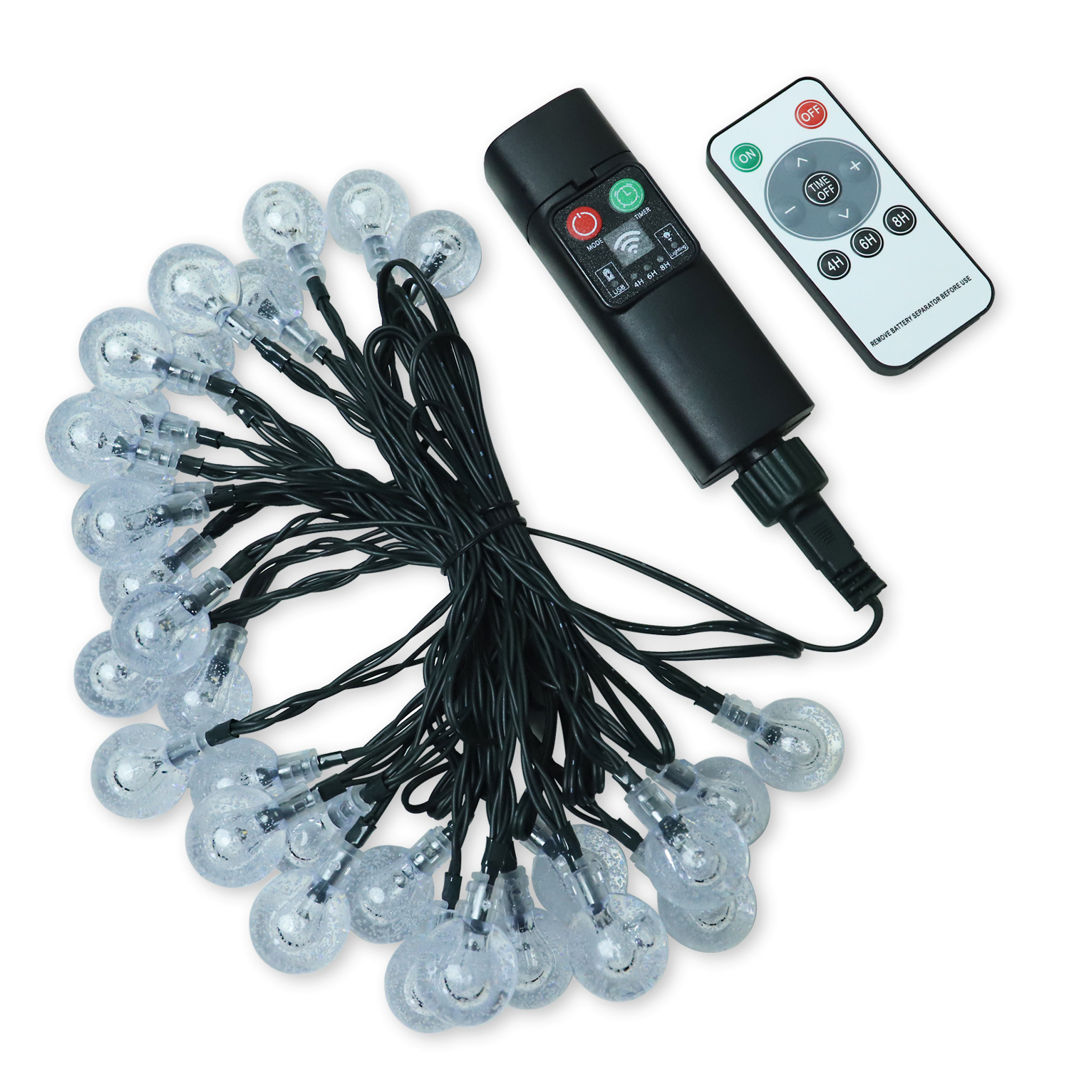 Cadena de luz recargable USB lámpara de bola LED bola de burbujas controlador de luz control remoto interior y exterior impermeable cadena de luz decorativa