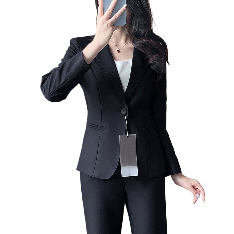 黑色西装外套女春秋新款感小个子面试正装工作服职业西服上衣|undefined