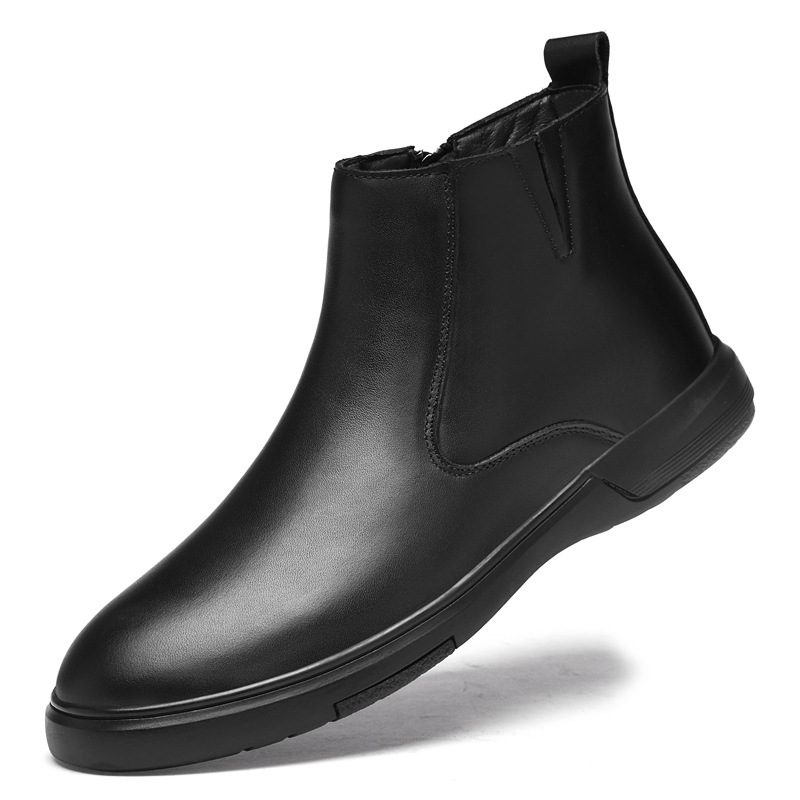 2025 New Winter Men's High-End Leather Boots, First-Layer Cowhide, Comfortable and Velvet, Warm Men's Business Short Boots, Cotton Boots