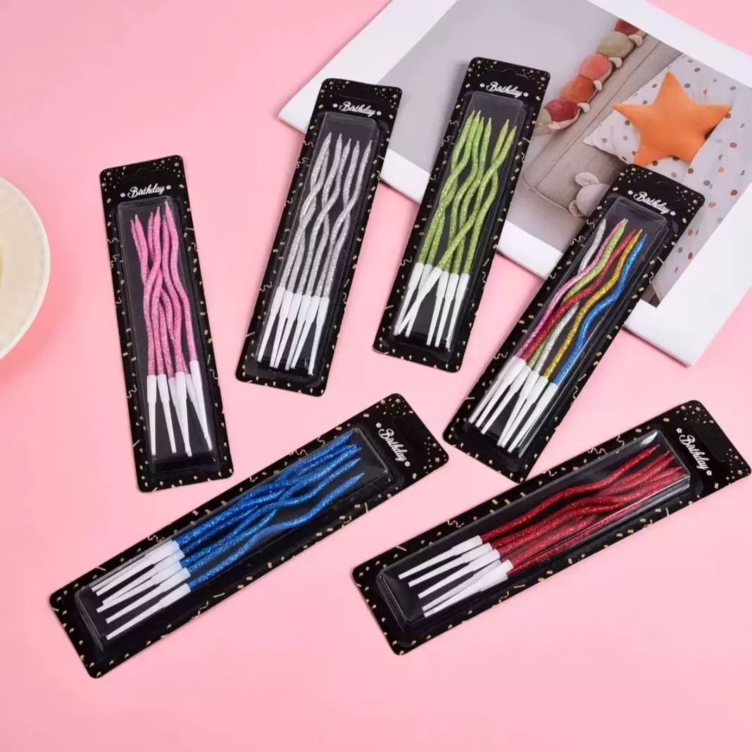 生日蜡烛6支曲线沾粉金粉金葱粉排队创意外贸烘焙出口蜡烛黑卡