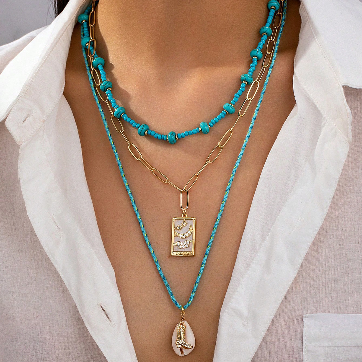 32g Weight Lobster Trigger Clasp Closure Clasp Closure Type Zinc Alloy Pendant Material Pendant Necklace Classification Marine Style Conch Turquoise Zinc Alloy Beaded Chain Paperclip Chain Pendant Necklace In Bulk