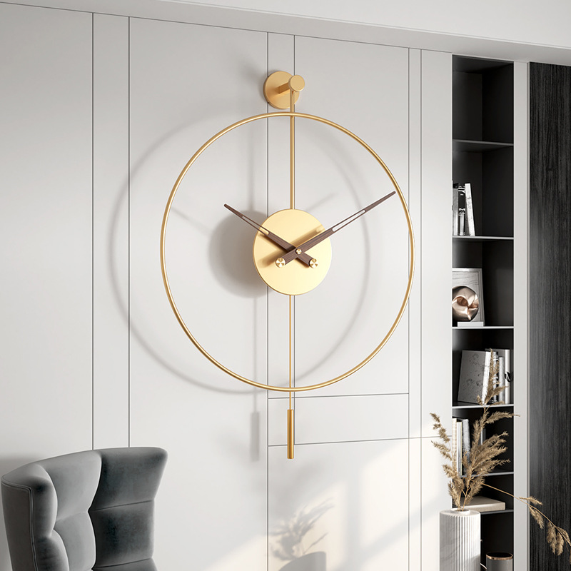 Spanish Light Luxury Simple Wall Creative Wall Clock Home Wrought Iron Single Ring Fashion Background Wall Decorative Swing Clock