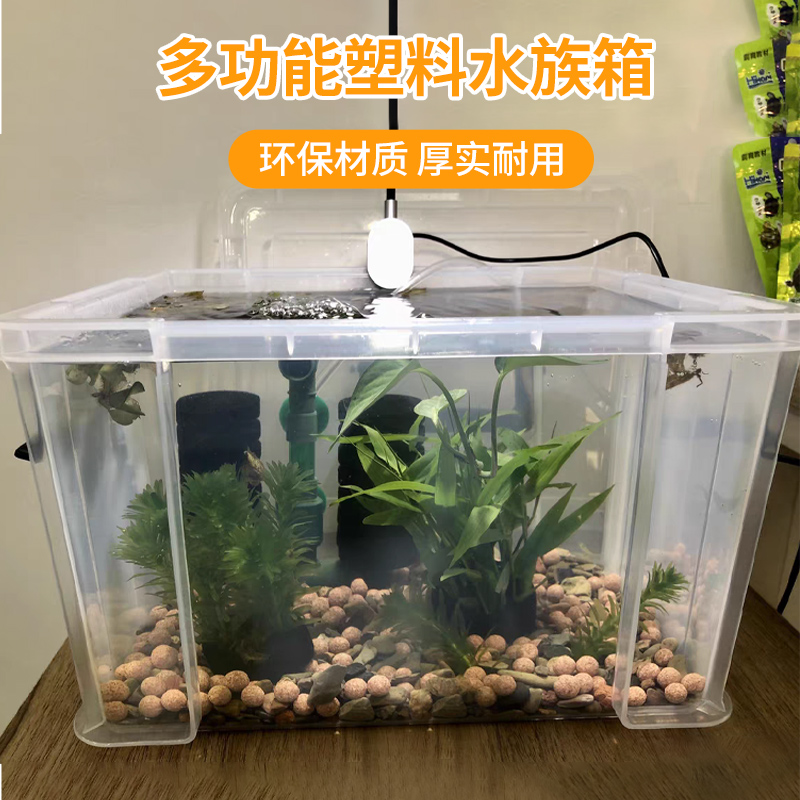 乌龟缸特大号长方形带盖塑料鱼缸周转箱家用养龟高透明水族饲养箱