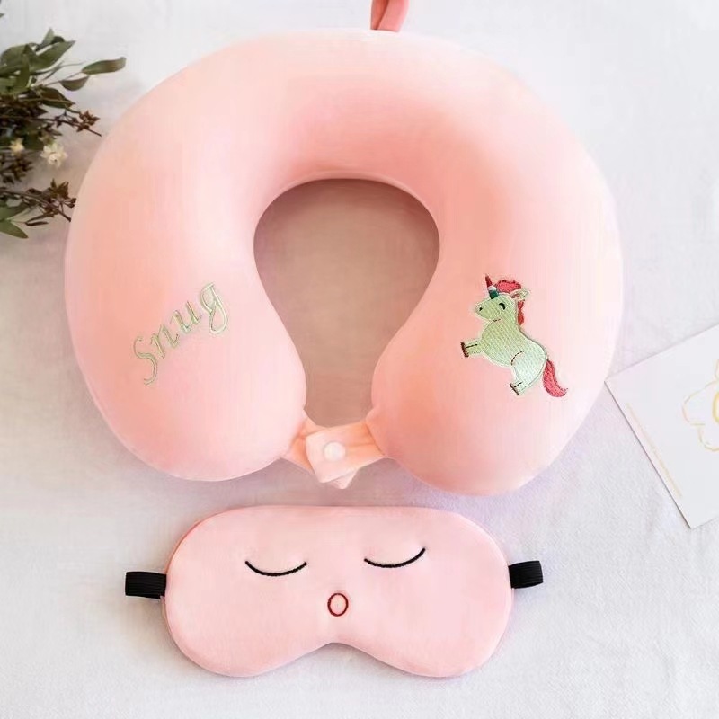 Algodón de memoria transfronteriza almohada de bordado de dibujos animados en forma de U rebote de algodón para el hogar puede establecer logotipo almohada de siesta para viajar en coche