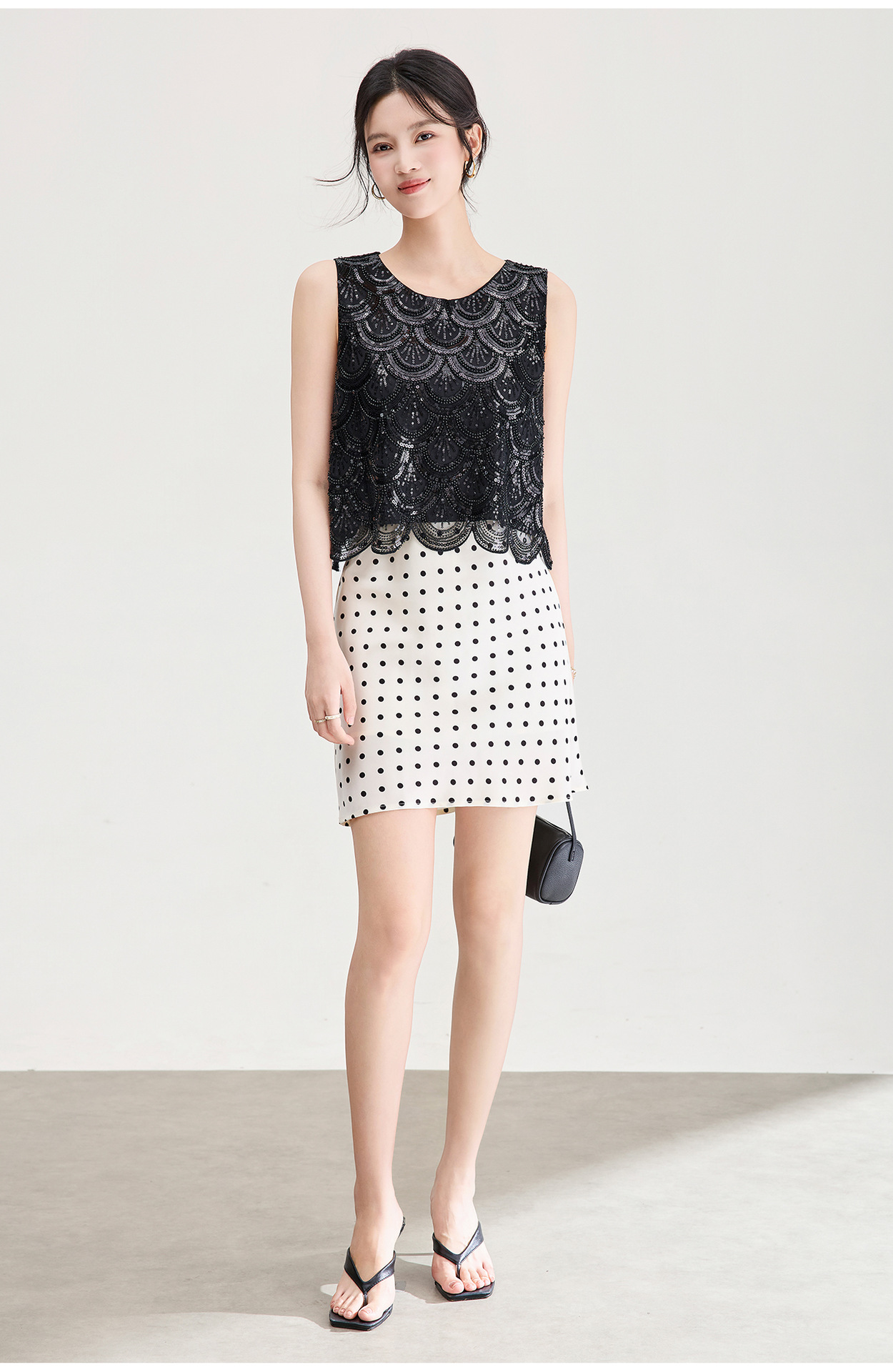 Áo hai dây nữ đính cườm sequin cao cấp phong cách Pháp — màu đen chi tiết 2