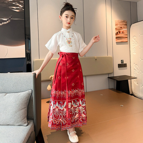 Girls' Chinese-style ancient costumes improved horse-faced skirt suit for girls, older children, summer style, children's Hanfu, children's clothing, Ming Dynasty Tang suit