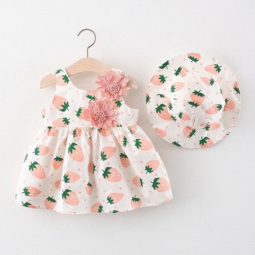  Summer Girls Dress Baby Girl Suspender Skirt Infant Fashionable Strawberry Vest Skirt 1055