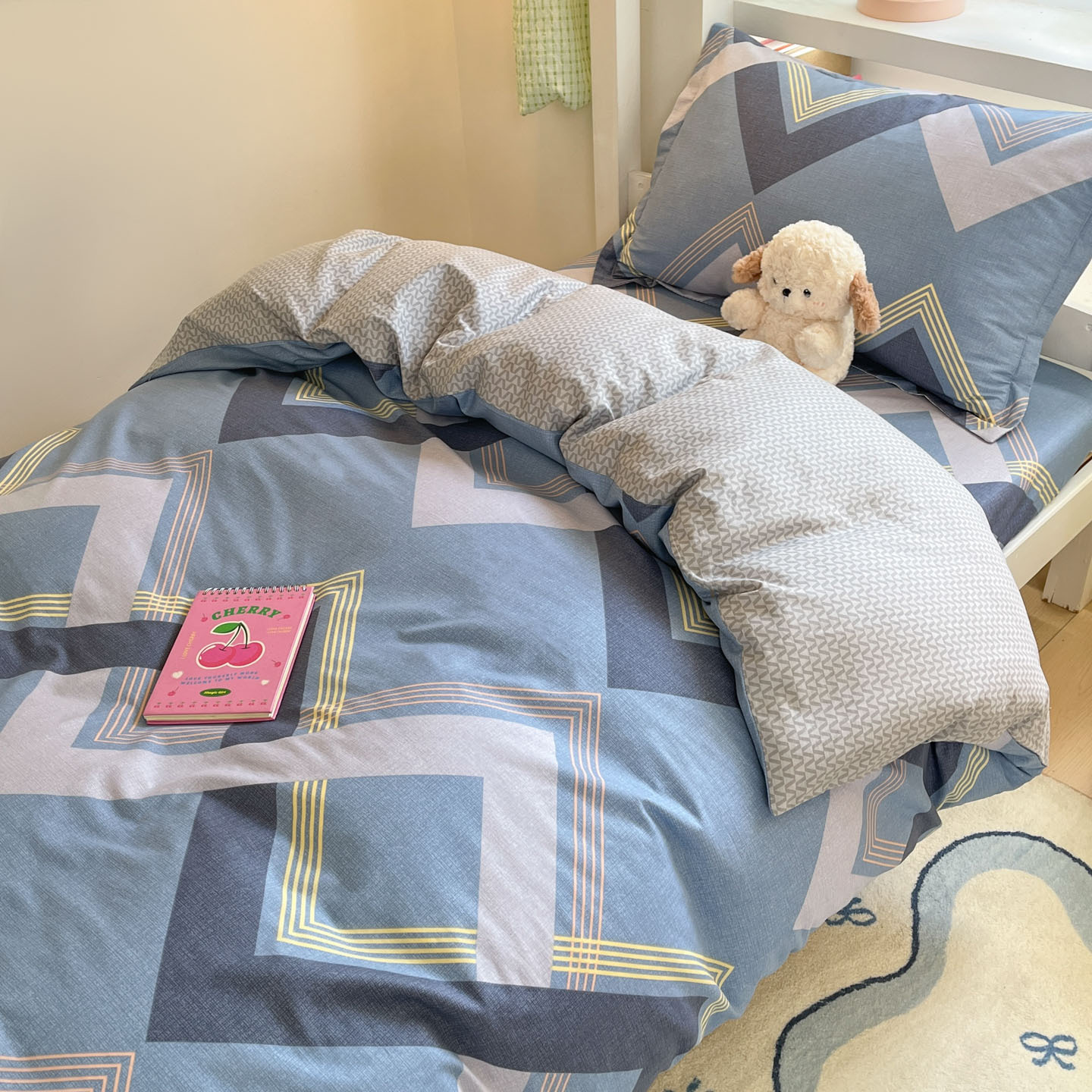 Juego de cama de dormitorio de estudiantes de tres piezas de algodón de algodón, funda de edredón, edredón, edredón, juego completo de núcleo