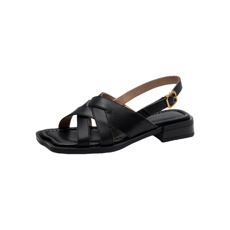 Dép sandal nữ da bò dệt thủ công kiểu La Mã đế bằng — nâu chi tiết 18