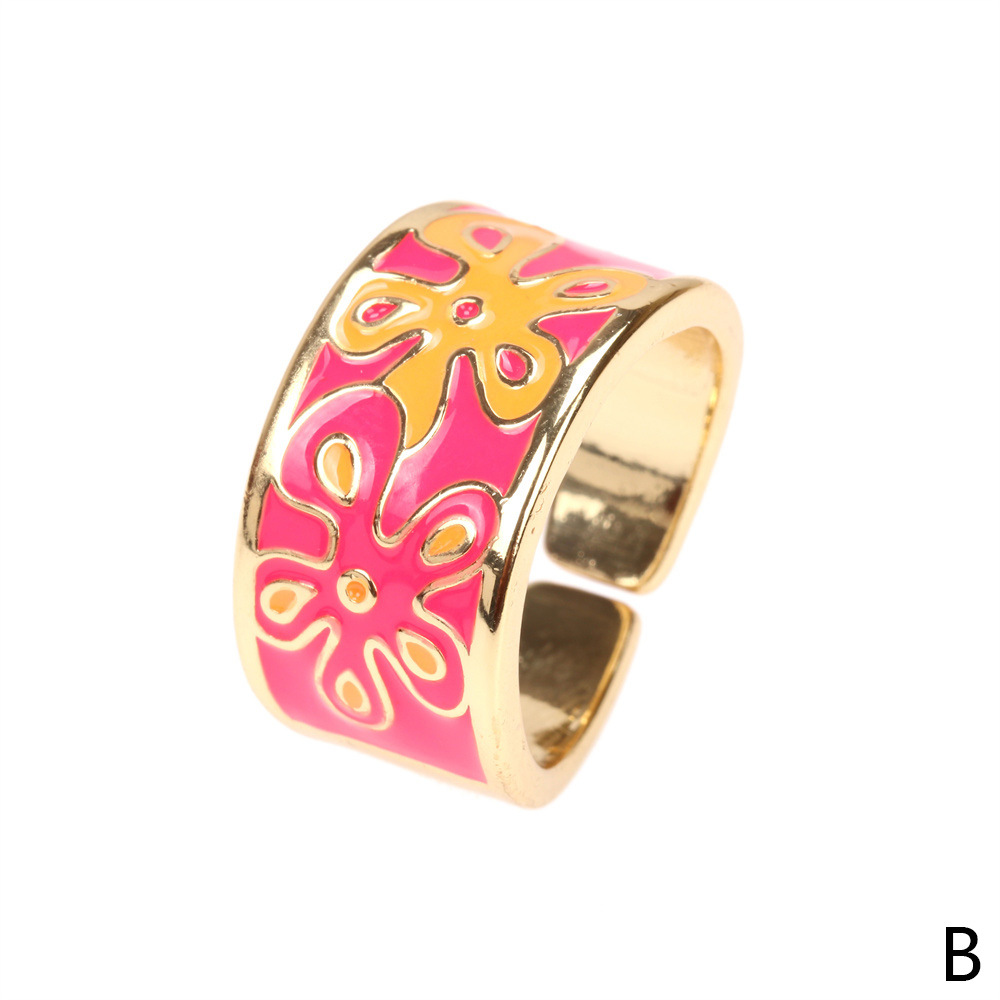 Enamel Color Flower Drip Opening Ring Fashion Ring Cross-border Jewelry Wholesale display picture 7