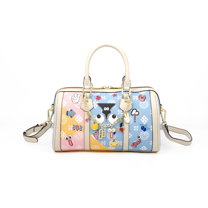 PU impresión de colores contrastantes bolsas de almohada de dibujos animados de Boston Zippers prácticas bolsas de moda de dibujos animados de color fantasía 2818 #