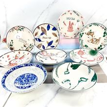 日用百货批发陶瓷盘子7.5英寸果盘印花小鹿青花家用陶瓷盘子碟子