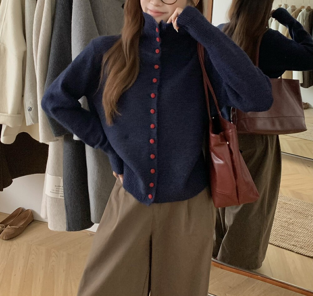 Casual Turtleneck Bag Buckle Sweater Cardigan Women'S Autumn And Winter New Lazy Wind Knitted Outer Women'S 25 Undefined