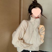 高领毛衣女春夏2025新款韩版慵懒风宽松短款长袖麻花针织衫上衣潮