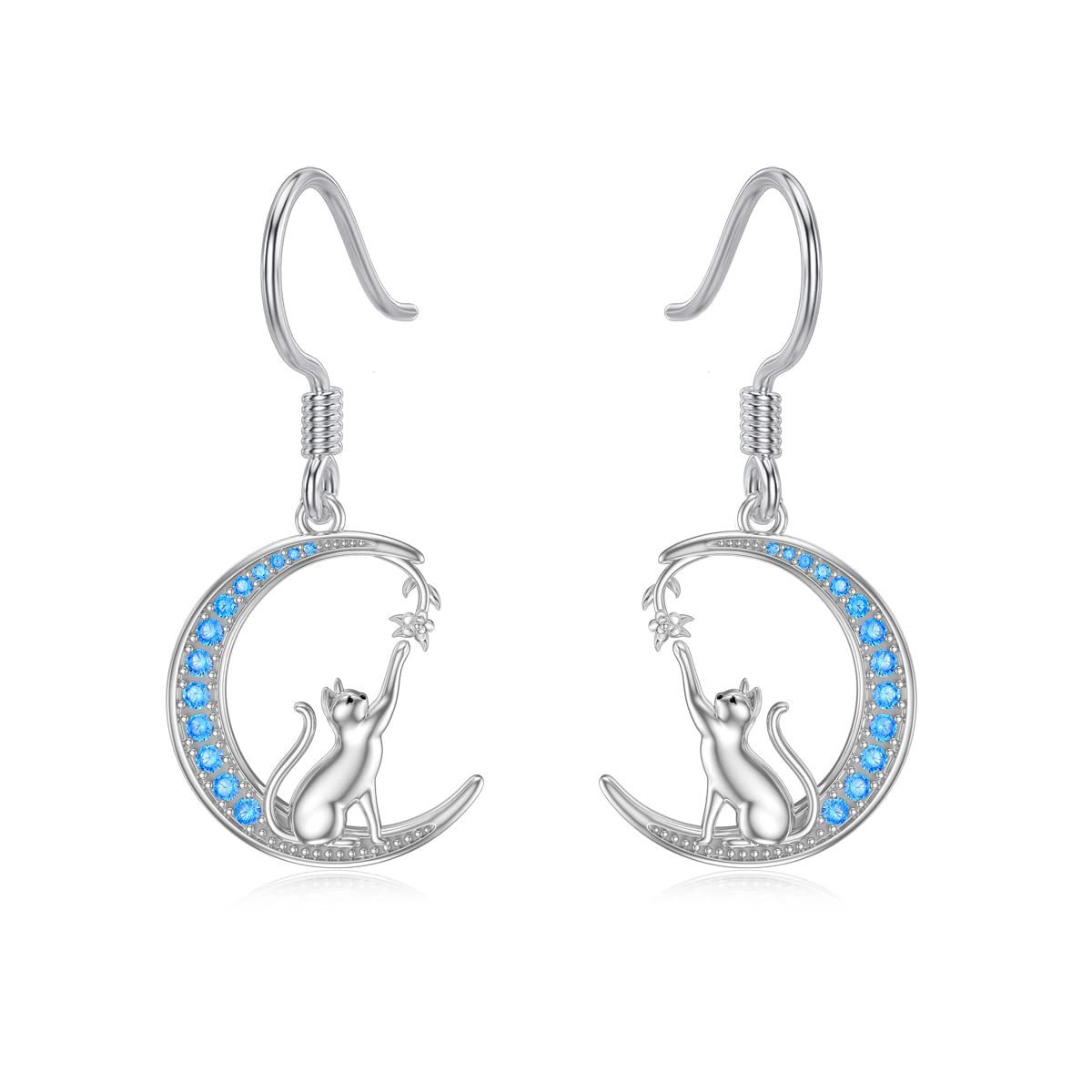 Cute Cat Moon Flower Ear Hook Earrings for Square and Round Faces, Light Luxury and High-End Cross-Border Amazon Animal Earrings