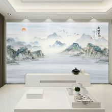 钉制2025新款电视背景墙壁画新中式山水影视墙布立体客厅风景壁纸