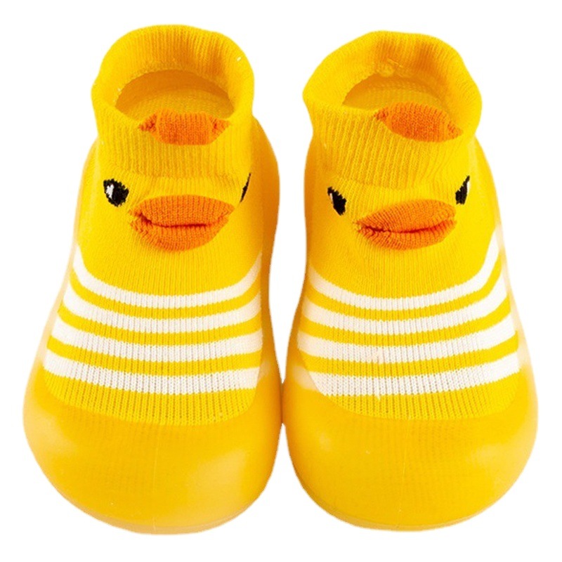 Zapatos para caminar para bebés Little Yellow Duck para niñas, estilo primavera y otoño, zapatos de suela blanda para niños, calcetines antideslizantes para el suelo, zapatos tipo calcetín, antideslizantes y resistentes al desgaste.