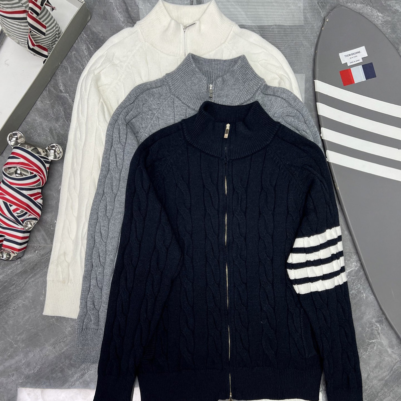 Factory Store High-Quality New Spring and Autumn Four-Stripe Striped Long-Sleeve Knit Cable Knit Zipper Jacket for Men and Women