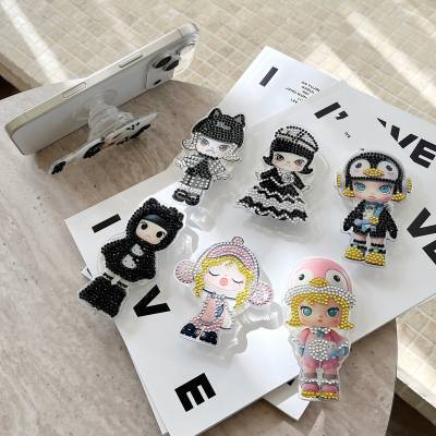 Mini Jasmine Fashion Women's Black Cartoon Cute Mobile Phone Airbag Holder Mini Jasmine Fashion Women's Black Cartoon Cute Mobile Phone Airbag Holder