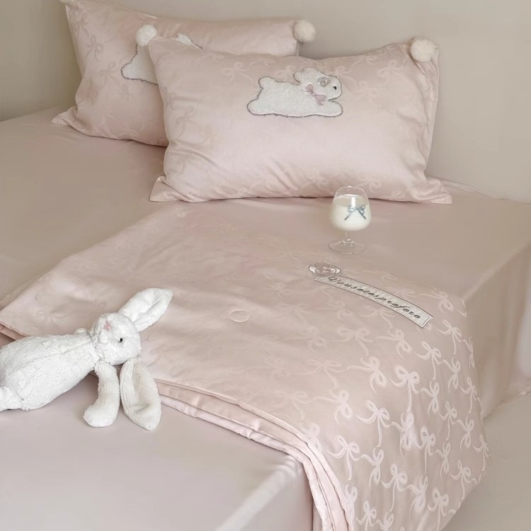 Girly Heart Summer Quilt Tencel Summer Cooling Quilt Four-Piece Set Ice Silk Jacquard Air Conditioning Quilt Summer Cooling Quilt Washable Thin Quilt