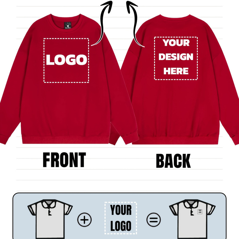 Front and Back Double-Printed Solid Color Sweatshirts with Custom Logo, Name, and Photo for Street Casual Wear, Family Outfits, Company, and Office