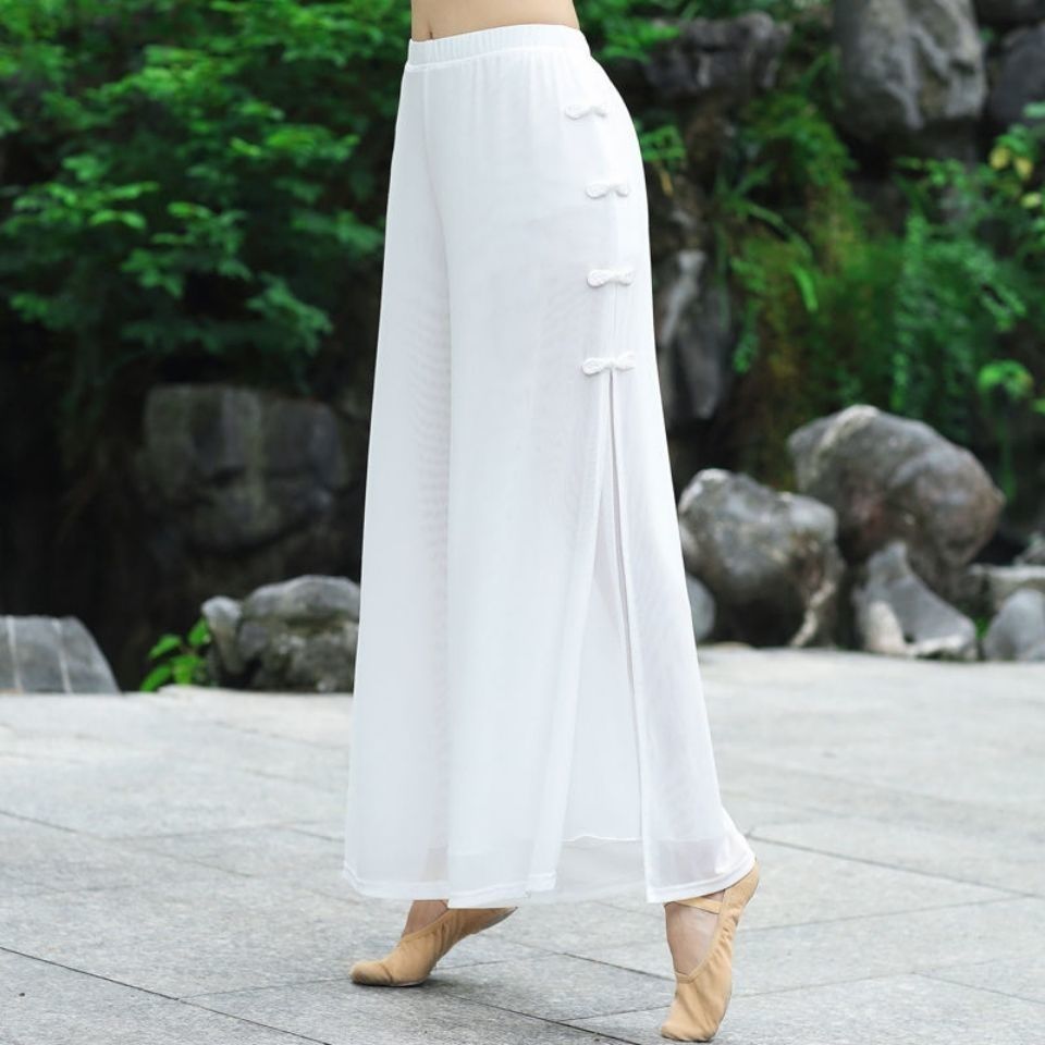 Spring and Summer Double-Layer Classical Dance Clothing for Women, Elegant Practice Clothing, Rhyme Gauze Clothing, Modern Ethnic Dance Mesh Wide-Leg Pants