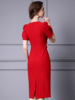 Hip wrapped dress with waistband and studded beads for wedding banquet， mom's formal dress， summer style