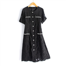 桑蚕丝连衣裙春夏新品真丝女装重工剪花绡单排扣中长款真丝连衣裙