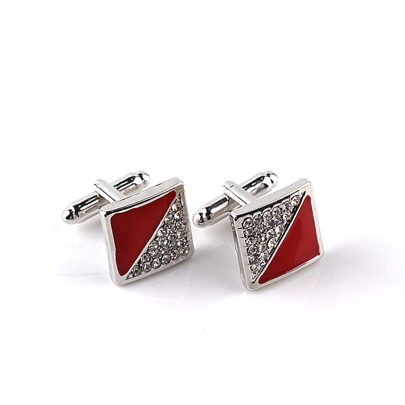 European French Geometric Diamond-studded Shirt Dress Cuff Links display picture 3