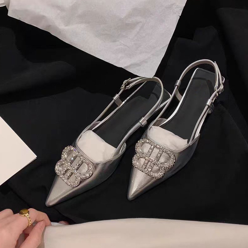 Madre de uva ~ Nuevo estilo de diamantes de imitación franceses de tacón de aguja con punta pequeña y puntiaguda sandalias de cabeza puntiaguda para mujer