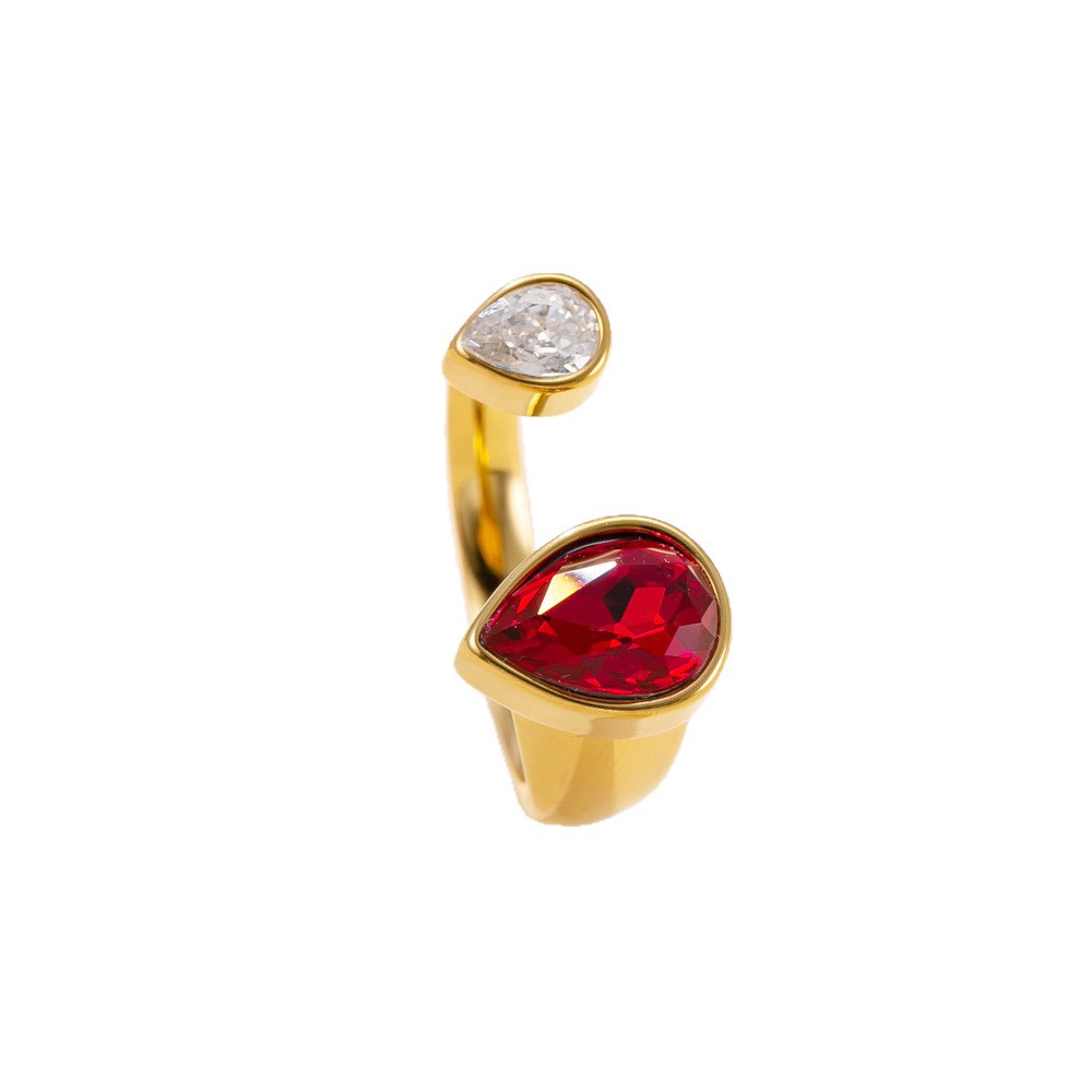 Anillo de acero inoxidable de moda europea y americana, anillo en forma de gota de diamantes de colores de fundición, anillo de apertura de circón de todo fósforo de lujo ligero