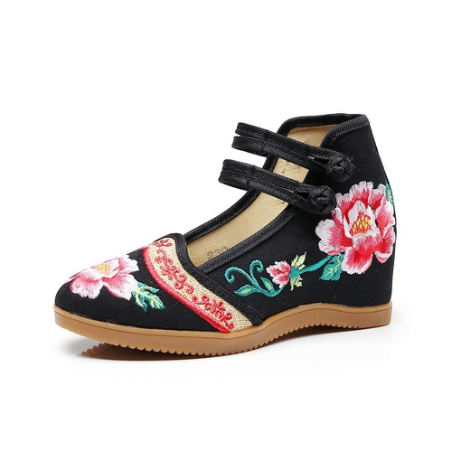 Yueqin 2020 new ethnic style double-button canvas shoes with height increasing women's shoes bridal high heels