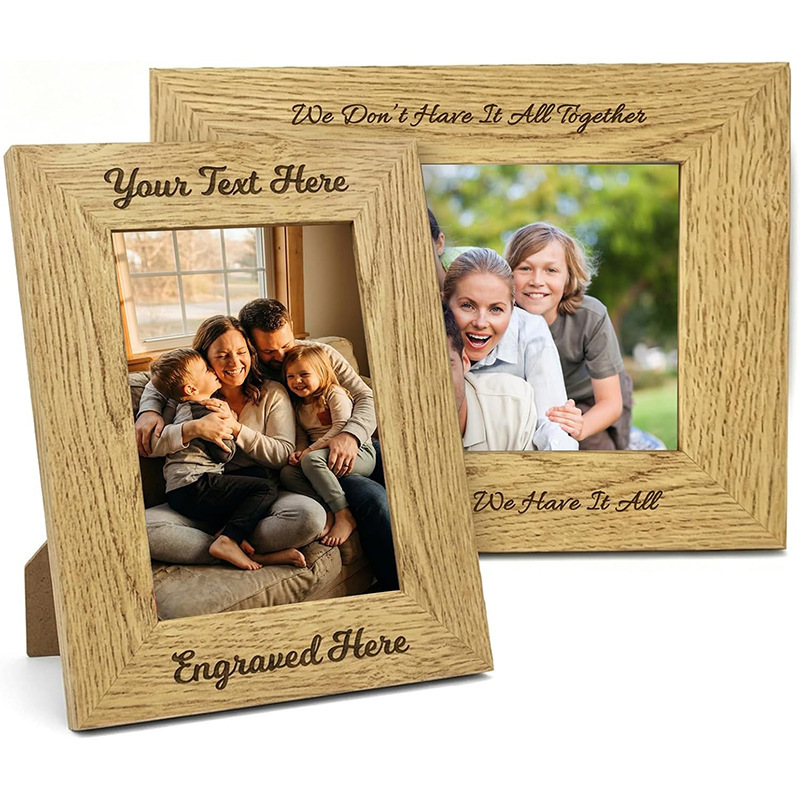 Wide-Edge Flat Wooden Photo Frame Laser Engraving Customizable Text Display Stand 6inch Multi-Size Cross-Border Wooden Photo Frame