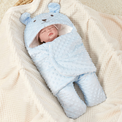 Fall/Winter Baby Swaddle Blanket: Soft Bean-Fluff Comforter, Thickened Quilted Sleeping Bag, Anti-Snore Wrap for Babies, Cartoon Design Receiving Blanket