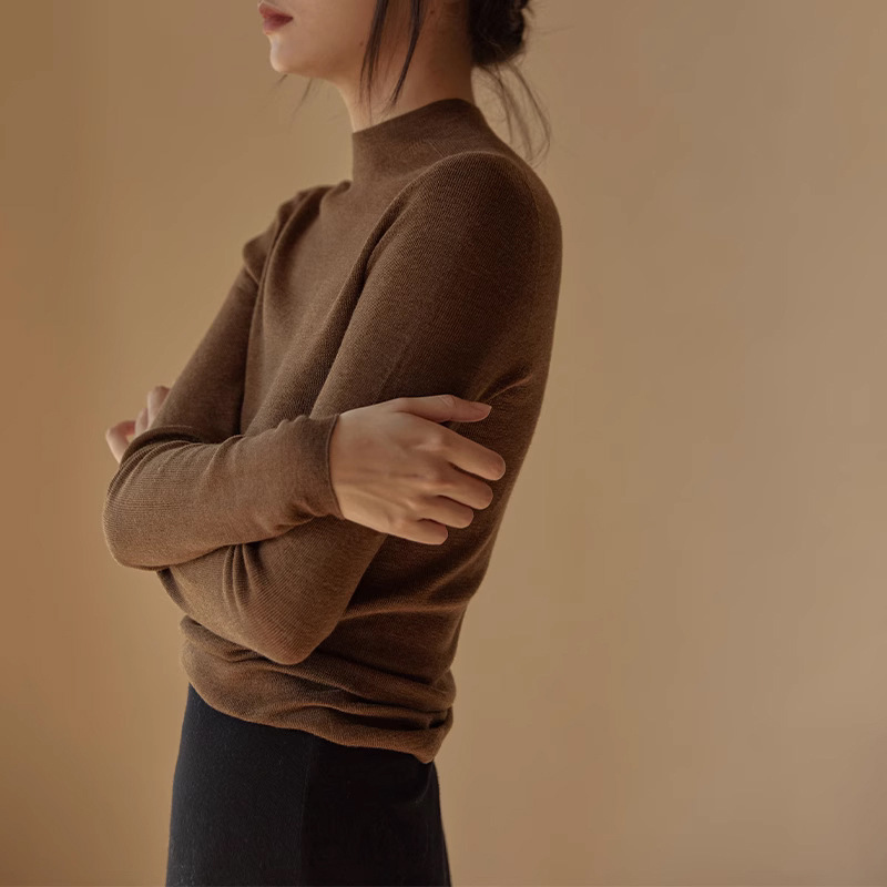 Fine imitation JI thin full 1 wool Yangzi yarn seamless integrated half turtleneck bottoming shirt