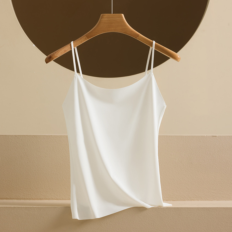 Nueva seda de hielo desnuda sin costuras hermosa camisola trasera para mujer, ropa interior y exterior, chaleco de fondo delgado de todo fósforo de primavera y verano para mujer