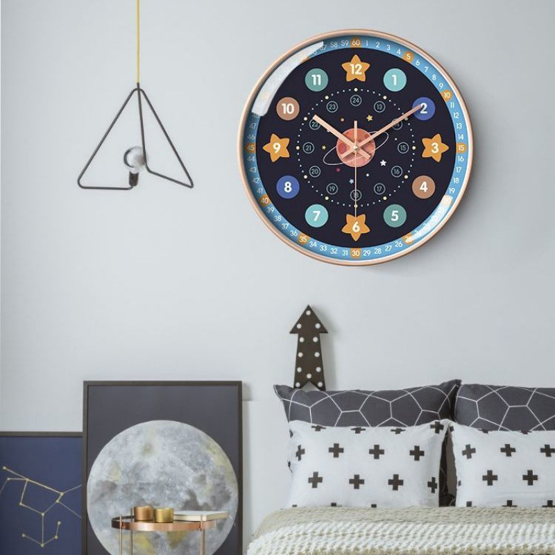 Early Education Wall Clock Learning Clock Hanging Living Room Kidsren's Home Clock Bedroom Wall Hanging Silent Quartz Clock Without Punching