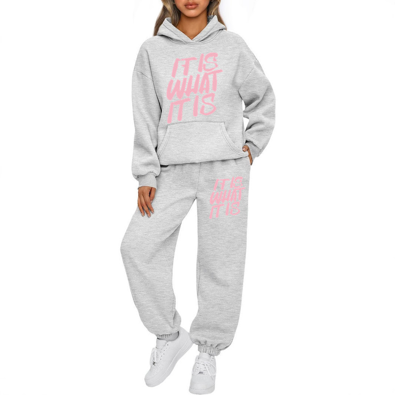 Shein Amazon Best-Selling Letter Print Simple Women's Sweatshirt Suit Autum Long-Sleeved Hooded Sweatshirt