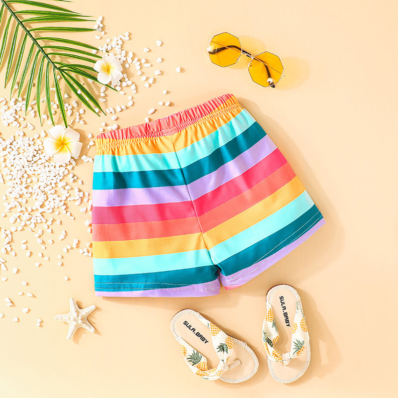 High Waist Straight Wide-leg Rainbow-colored Children's Shorts display picture 1