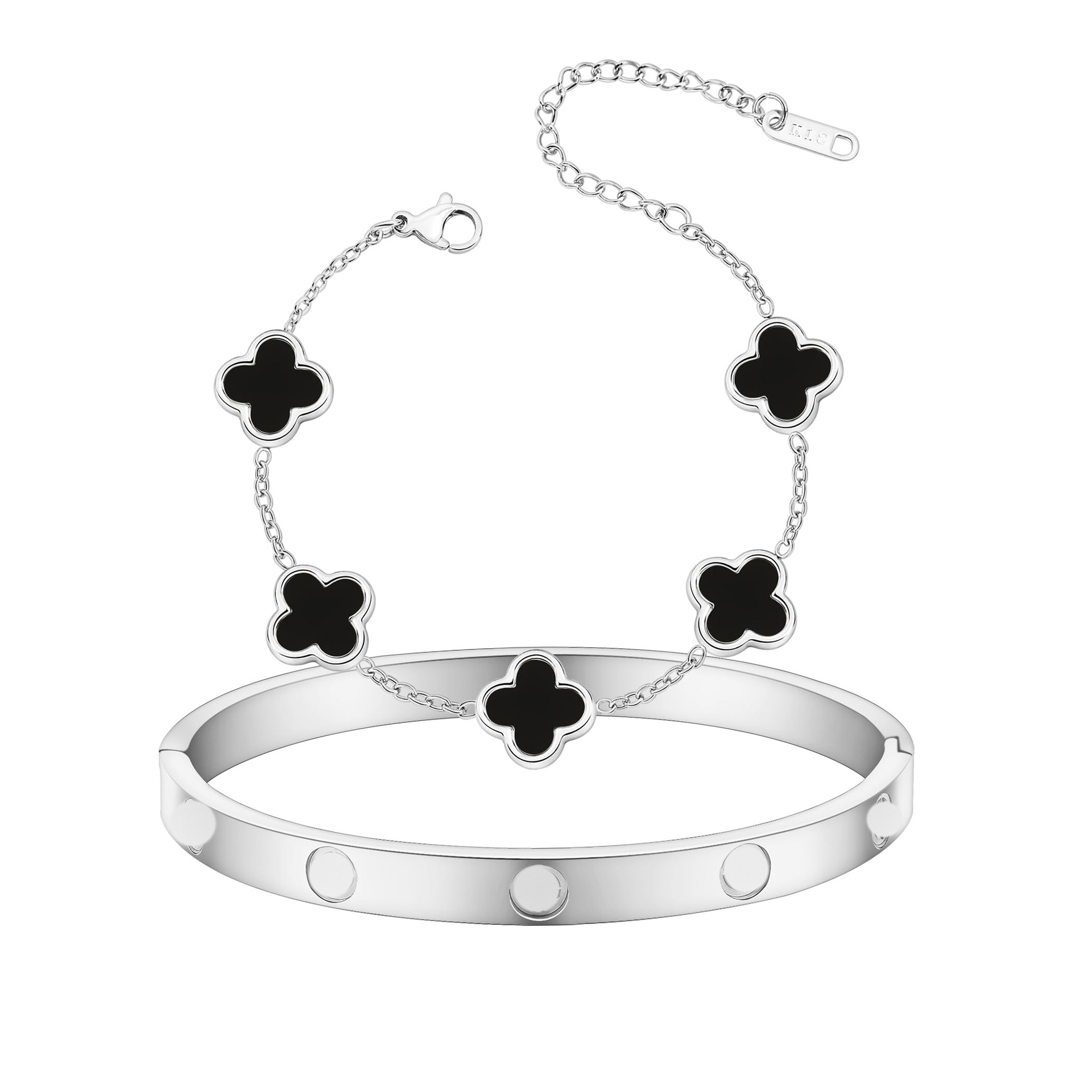 실버 다이아몬드 팔찌 + 블랙 쉘 팔찌 세트