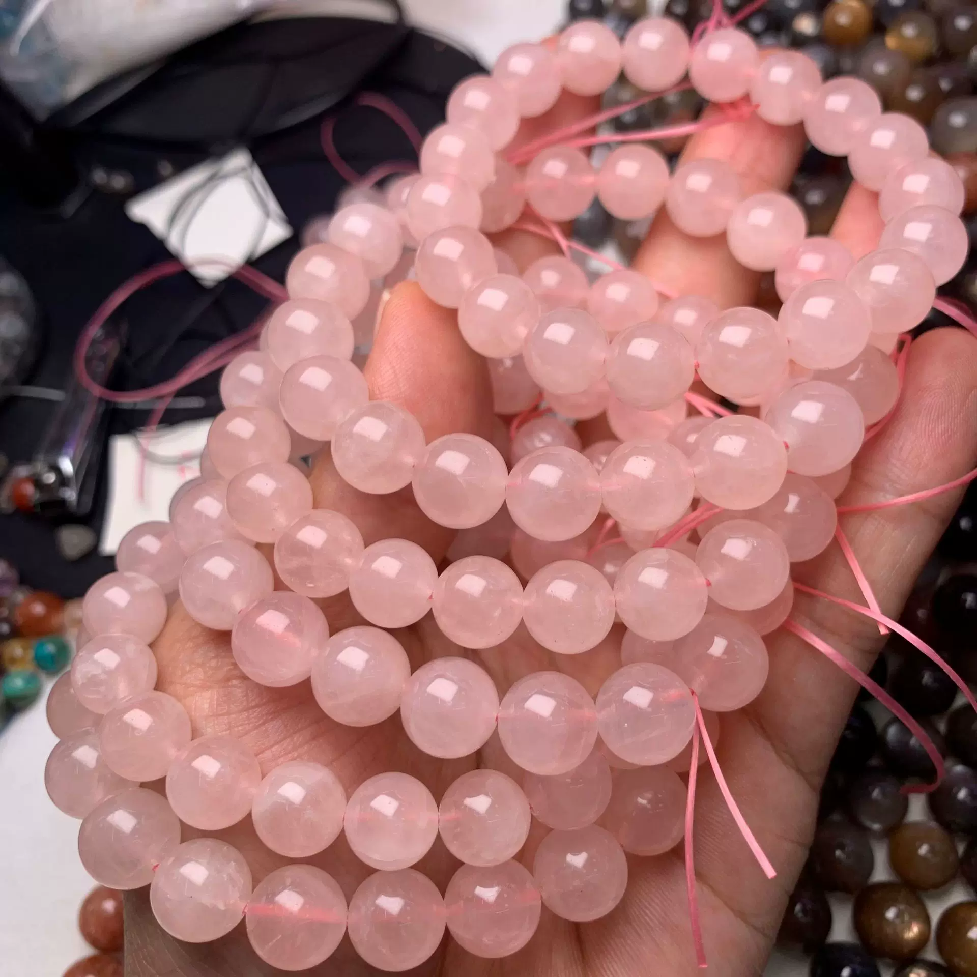 批发天然西柚粉手串水晶散珠diy马粉水晶 色正无杂有晶体 西柚粉