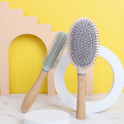 气垫按摩梳子木柄简约美发气囊梳 圆筒直发造型梳塑形可爱卷发棒