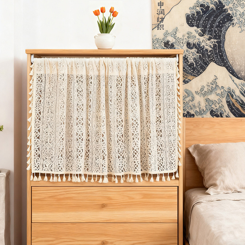 Cross-Border Short Curtain Manufacturer Ins Style Beige Cut Out Lace Half Curtain Kitchen Short Curtain Cabinet Curtain Shenrun Textile Cross-Border Short Curtain Manufacturer Ins Style Beige Cut Out Lace Half Curtain Kitchen Short Curtain Cabinet Curtain Shenrun Textile