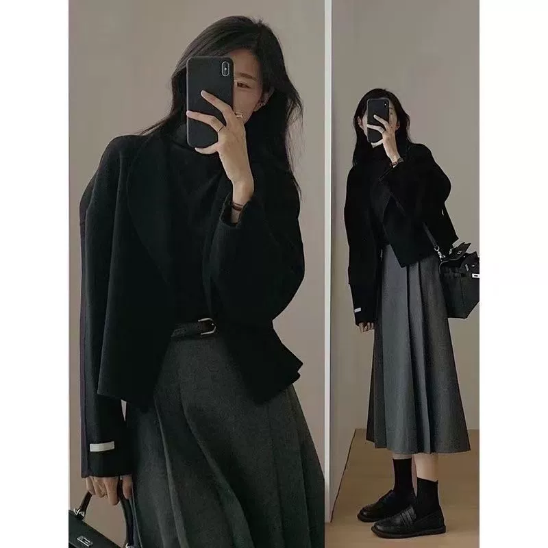 Демисезонный костюм jacket & skirt set, женская укороченная куртка и миди-юбка, наборы или отдельные предметы, размер S–3XL